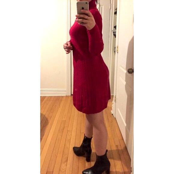 Uniqlo Red Cashmere Blend Turtleneck Cable Knit Sweater Dress Size S - Picture 3 of 9